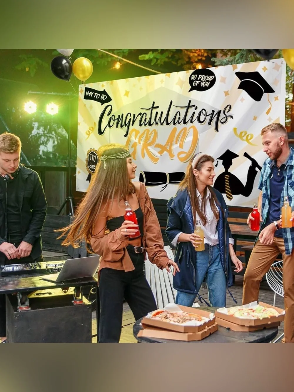 Congratulations Grad Banner - White, Orange, Black Party Decor